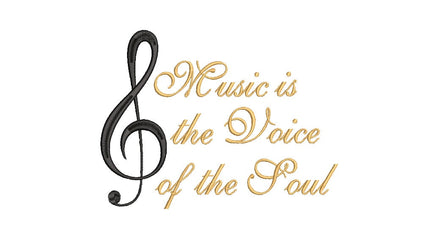 Music is the Voice of the Soul Machine Embroidery Design, 2 sizes - sproutembroiderydesigns
