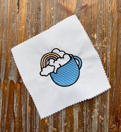 Rainbow Cloud Coffee Mug Embroidery Design - sproutembroiderydesigns