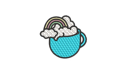 Rainbow Cloud Coffee Mug Embroidery Design - sproutembroiderydesigns