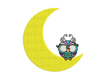 Whimsical Moon Owl Machine Embroidery Design, 2 sizes - sproutembroiderydesigns