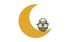 Whimsical Moon Owl Machine Embroidery Design, 2 sizes - sproutembroiderydesigns