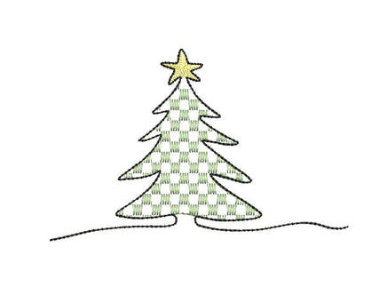 Gingham Christmas Tree Machine Embroidery Design, 2 sizes - sproutembroiderydesigns