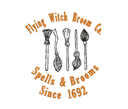Flying Witch Broom Co. Machine Embroidery Design, 2 sizes - sproutembroiderydesigns