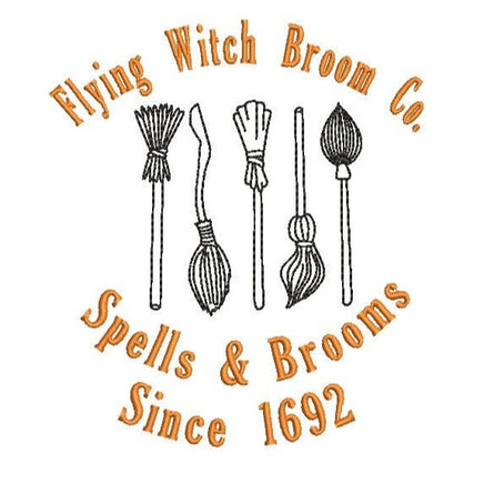 Flying Witch Broom Co. Machine Embroidery Design, 2 sizes - sproutembroiderydesigns