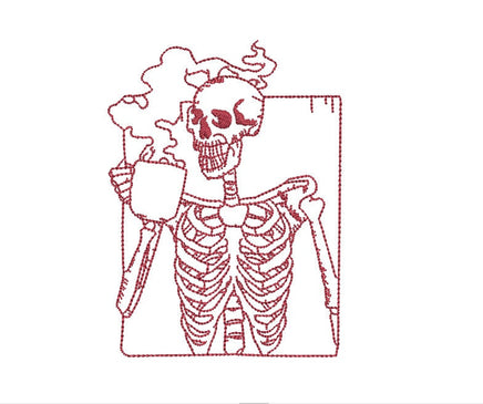 Coffee Skeleton Machine Embroidery Design, 2 Sizes - sproutembroiderydesigns