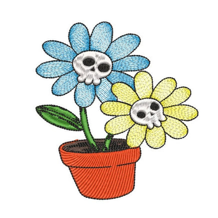 Skull Flower Machine Embroidery Design, 2 Sizes - sproutembroiderydesigns