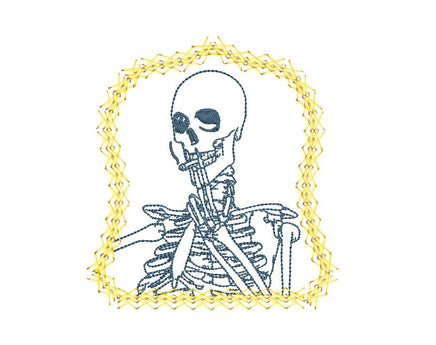 Smoking Skeleton Machine Embroidery Design, 2 Sizes - sproutembroiderydesigns