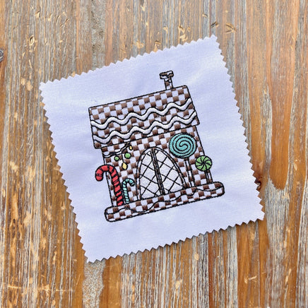 Gingham Gingerbread House Machine Embroidery Design, 2 sizes, 4x4 hoop, Checkered - sproutembroiderydesigns