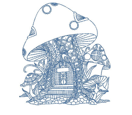 Mushroom House Machine Embroidery Design, 2 sizes - sproutembroiderydesigns