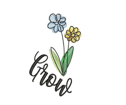 Grow Flower Machine Embroidery Design, 2 sizes - sproutembroiderydesigns