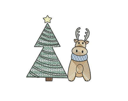 Christmas Tree & Reindeer Machine Embroidery Design, 2 sizes - sproutembroiderydesigns