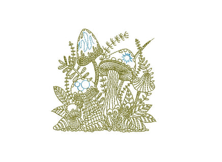 Mushroom Garden Machine Embroidery Design, 2 sizes, Quick Stitch, Mushroom embroidery design - sproutembroiderydesigns