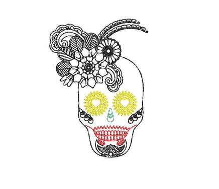 Day of the Dead Flower Skull Machine Embroidery Design, 2 Sizes - sproutembroiderydesigns