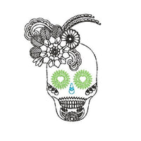 Day of the Dead Flower Skull Machine Embroidery Design, 2 Sizes - sproutembroiderydesigns