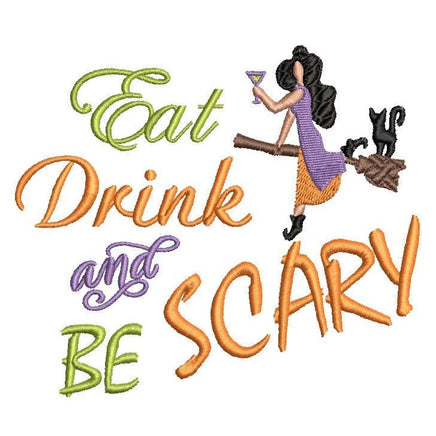 Eat, Drink and Be Scary Machine Embroidery Design, 2 sizes - sproutembroiderydesigns