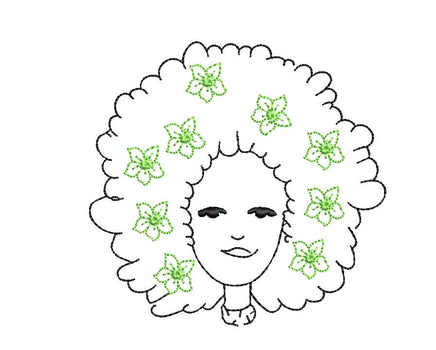 Flower African American Girl Machine Embroidery Design - sproutembroiderydesigns