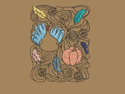 Doodle Thanksgiving Turkey Machine Embroidery Design-2 sizes available - sproutembroiderydesigns