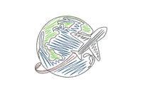 World Travel Globe Machine Embroidery Design, Plane embroidery - sproutembroiderydesigns