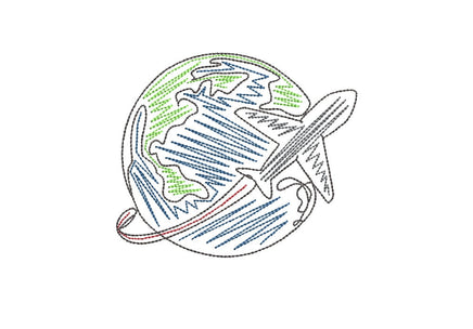 World Travel Globe Machine Embroidery Design, Plane embroidery - sproutembroiderydesigns