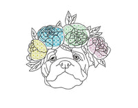 Flower Bulldog Machine Embroidery Design, 2 Sizes, Dog Embroidery Design - sproutembroiderydesigns