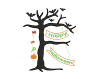 Happy Halloween Dead Tree Machine Embroidery Design, 2 sizes - sproutembroiderydesigns