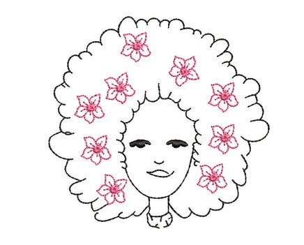 Flower African American Girl Machine Embroidery Design - sproutembroiderydesigns