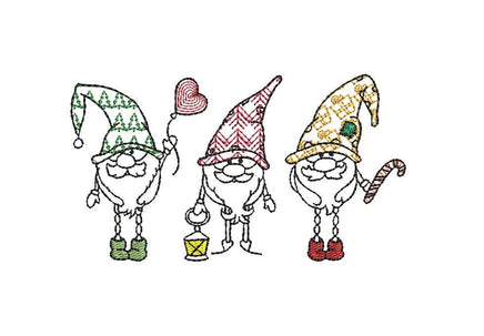 Three Christmas Elves Machine Embroidery Design, 2 sizes, Quick Stitch Gnome embroidery - sproutembroiderydesigns