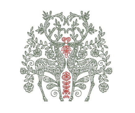 Ornate Reindeer Machine Embroidery Design, 2 sizes - sproutembroiderydesigns