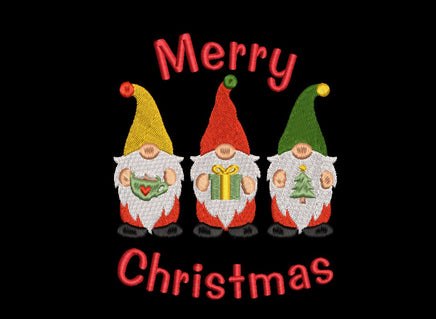 Merry Christmas Gnomes Machine Embroidery Design, 2 sizes - sproutembroiderydesigns