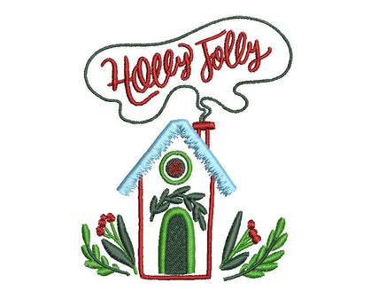 Holly Jolly Christmas House Machine Embroidery Design, 2 sizes - sproutembroiderydesigns