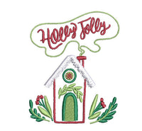 Holly Jolly Christmas House Machine Embroidery Design, 2 sizes - sproutembroiderydesigns