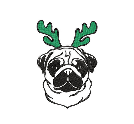 Christmas Pug Dog Machine Embroidery Design, 2 Sizes - sproutembroiderydesigns
