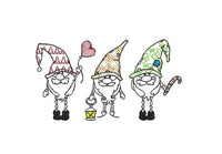 Three Christmas Elves Machine Embroidery Design, 2 sizes, Quick Stitch Gnome embroidery - sproutembroiderydesigns
