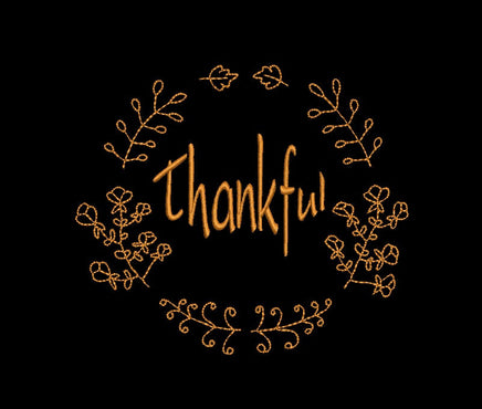Thanksgiving Thankful Wreath Machine Embroidery Design, 2 sizes - sproutembroiderydesigns