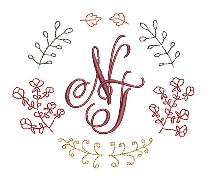 Thanksgiving Wreath Monogram Frame Machine Embroidery Design, 2 sizes - sproutembroiderydesigns