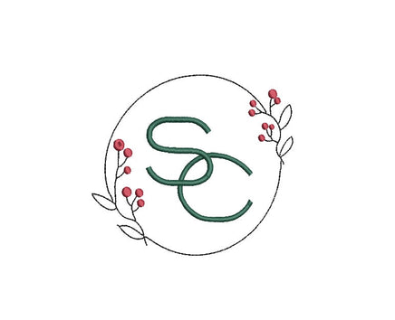 Christmas Berry Wreath Monogram Frame Machine Embroidery Design - sproutembroiderydesigns