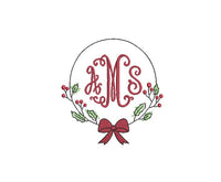 Christmas Bow Wreath Monogram Frame Machine Embroidery Design - sproutembroiderydesigns