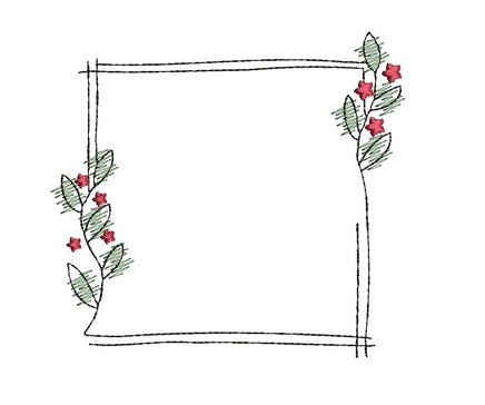 Square Christmas Holly Wreath Monogram Frame Machine Embroidery Design - sproutembroiderydesigns