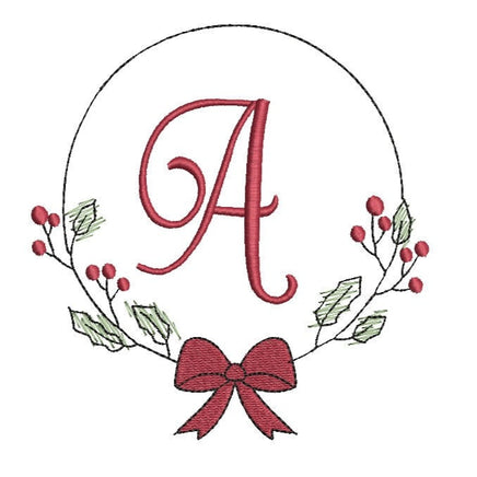 Christmas Bow Wreath Monogram Frame Machine Embroidery Design - sproutembroiderydesigns