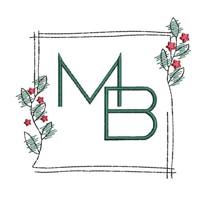 Square Christmas Holly Wreath Monogram Frame Machine Embroidery Design - sproutembroiderydesigns