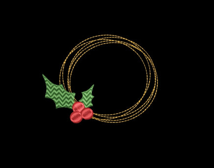 Christmas Holly Wreath Monogram Frame Machine Embroidery Design, Christmas embroidery design - sproutembroiderydesigns