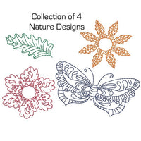 Collection of 4 Nature Machine Embroidery Designs, 4 designs included, Flower embroidery design, butterfly embroidery design - sproutembroiderydesigns