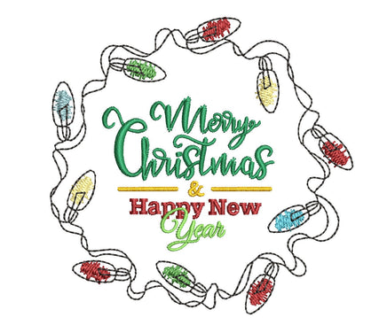 Christmas Lights Wreath Machine Embroidery Design, 2 sizes, Christmas Lights embroidery design - sproutembroiderydesigns