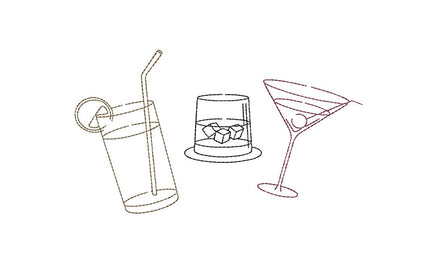 Collection of 3 Bar Glass Machine Embroidery Design, 3 Designs, Martini Embroidery design, cocktail embroidery design - sproutembroiderydesigns