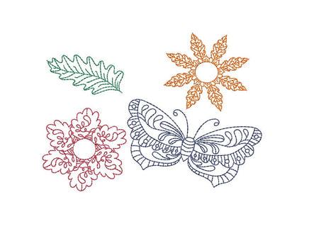 Collection of 4 Nature Machine Embroidery Designs, 4 designs included, Flower embroidery design, butterfly embroidery design - sproutembroiderydesigns