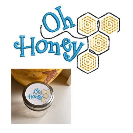 Jar Topper Oh Honey Embroidery Design, 3 Sizes, Honey Jar Topper Design - sproutembroiderydesigns