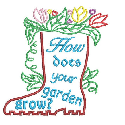 How Does Your Garden Grow Machine Embroidery Design, Gardener saying embroidery design - sproutembroiderydesigns