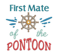 First Mate of the Pontoon Machine Embroidery Design, Boat saying embroidery design - sproutembroiderydesigns