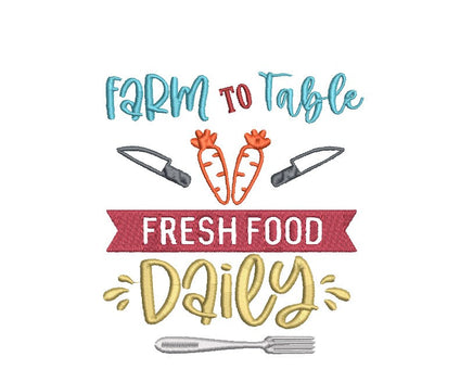 Farm To Table Embroidery Design, Food Quote Embroidery design, Quick Stitch, PES, DST, VP3, EXP, hus, jef, pcs, shv, vip, csd, xxx - sproutembroiderydesigns