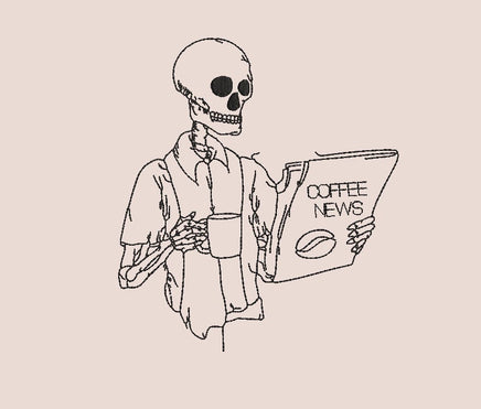Coffee News Skeleton Machine Embroidery Design, Skeleton embroidery design - coffee embroidery design - sproutembroiderydesigns